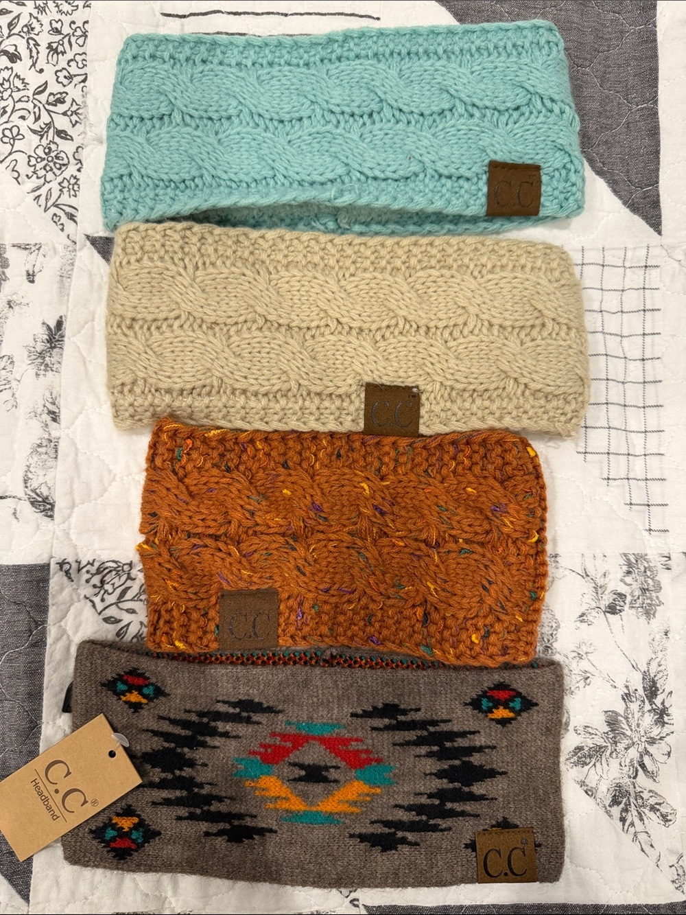 C.C Cable Knit Headbands in Aqua, Cream, Rust, Brown Aztec